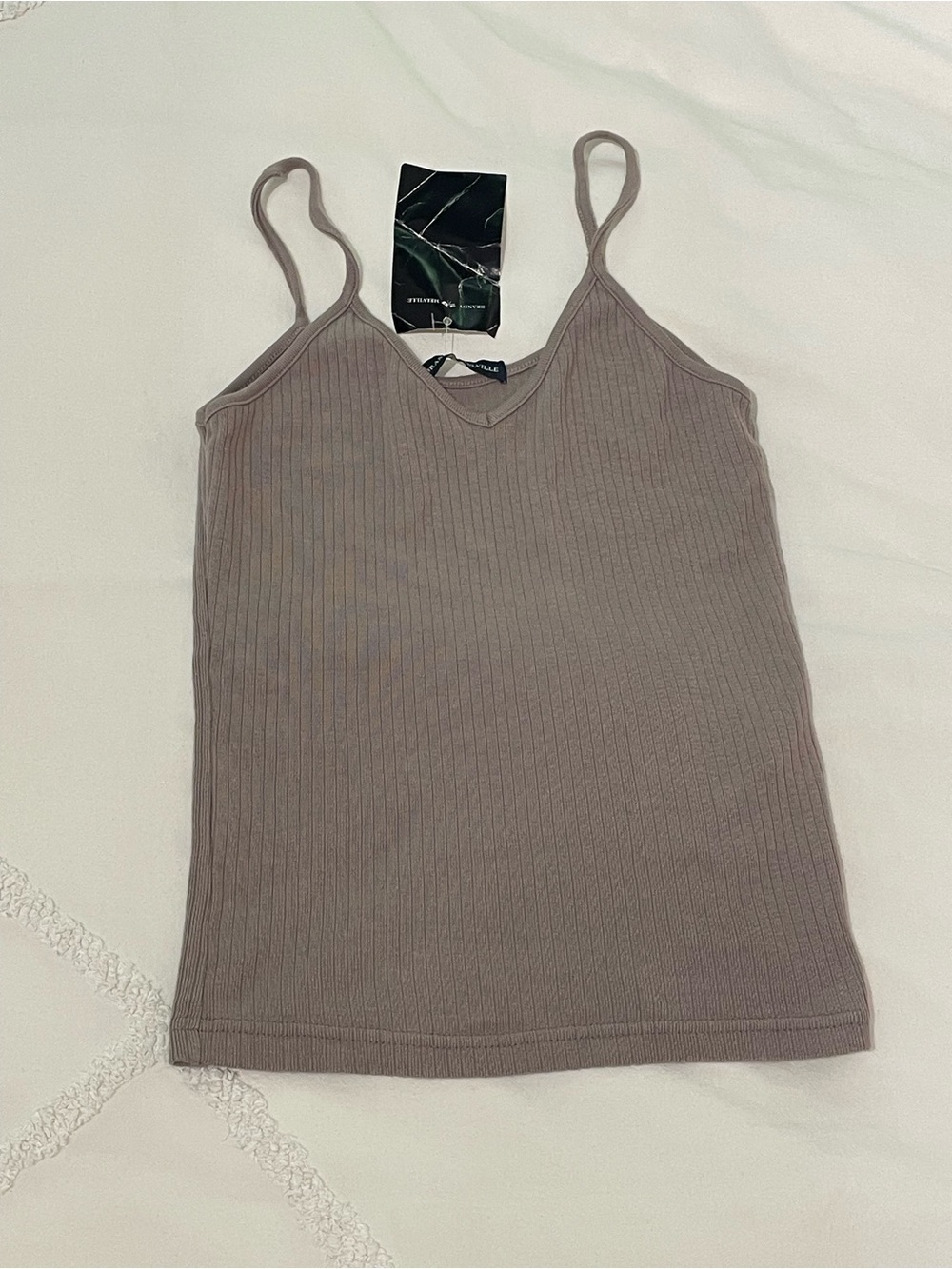 Brandy Melville Ribbed V-Neck Tank Top - Taupe